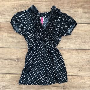 Polka dot ruffle v neck blouse